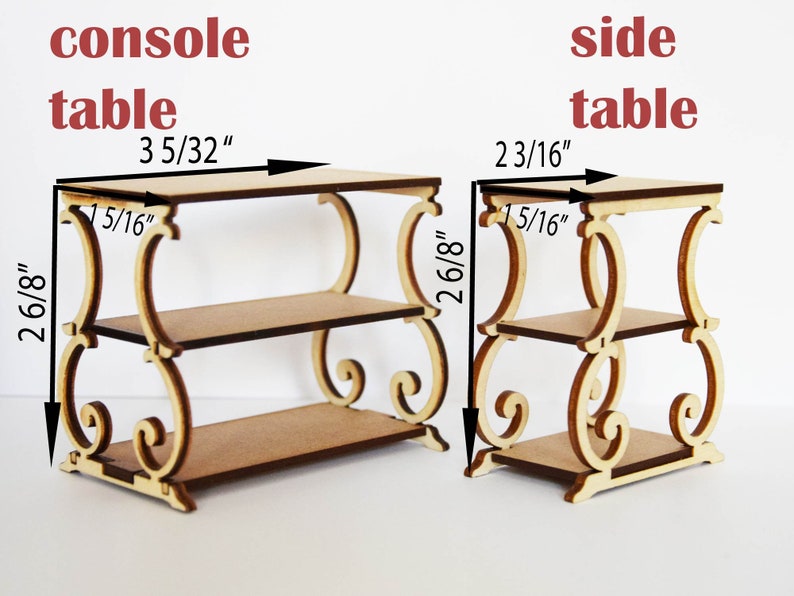 1:12 Dollhouse miniatures art deco side table and console table kits, DIY dollhouse miniatures, One inch scale table image 6