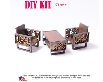 1:24 scale Dolls house miniatures furniture DIY kit, Miniature coffee table, Half inch scale furniture