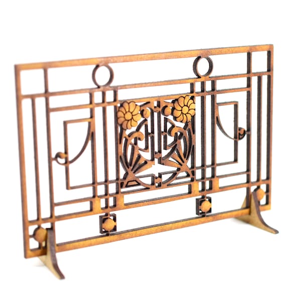 Wrought iron look 1/12 scale miniature fireplace screen in art deco style, one inch scale dollhouse furniture, dollhouse decor diy