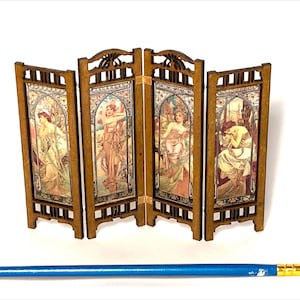 Art nouveau miniature dollhouse room divider DIY kit, 1/12th scale dollhouse screen, 1:24 scale dressing screen