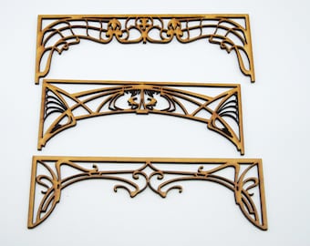 Pannelli traforati in miniatura per casa delle bambole in scala 1:12 in stile art nouveau