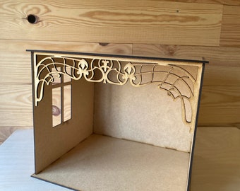 Kit de caja de habitación en miniatura para casa de muñecas a escala 1:12 con panel calado