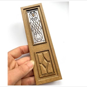 Dollhouse miniature entrance door with  wrought iron look grill, diy kit, scale 1:12