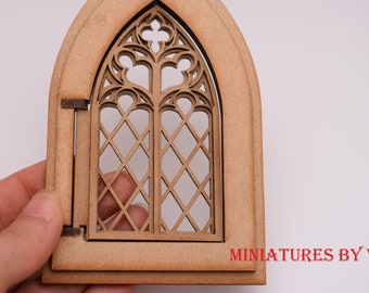 1:12 Dollhouse miniature gothic working window diy kit, miniature cathedral window