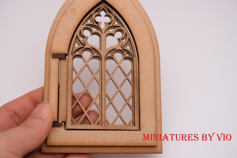 1:12 Dollhouse miniature gothic working window diy kit, miniature cathedral window image 1