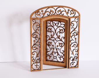 Dollhouse miniature entrance door wrought iron look, scale 1:24