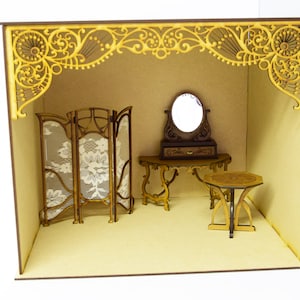 1:12 scale Dollhouse miniature roombox kit with fretwork panel