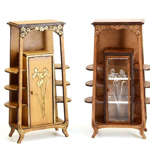Dollhouse miniature art nouveau shelf unit 1:12 diy kit,  Miniature display cabinet kit