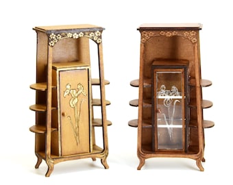 Armadio In Miniatura Per Casa Delle Bambole In Legno Con Libreria - Scala 1:12 Mogano T3577