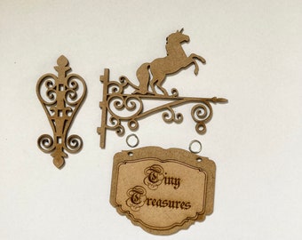 Miniature customised shop sign with unicorn , Sign board dollhouse miniature kit 1:12