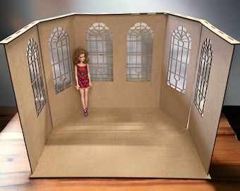 1:6 scale Dollhouse roombox veranda kit,  Diorama conservatory for 12 inch dolls,  BJD roombox orangery