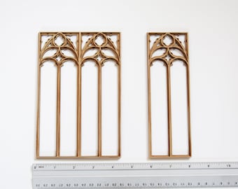 1:12 Dollhouse miniature gothic tracery window diy kit, Miniature cathedral diy windows