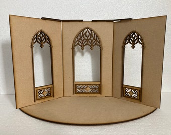 Kit de caja de habitación para casa de muñecas gótica, diorama en miniatura de balcón con tracería