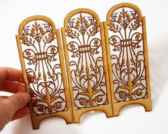 1:12 scale  miniature dollhouse room divider frame DIY kit, Miniature floral wrought iron look frame