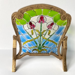 1:12 dolhouse miniature  stained glass fire screen DIY kit, Roombox decor one inch scale fireplace screen