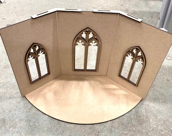 Kit de habitación para casa de muñecas gótica, diorama en miniatura con balcón calado, diorama con ventana de catedral