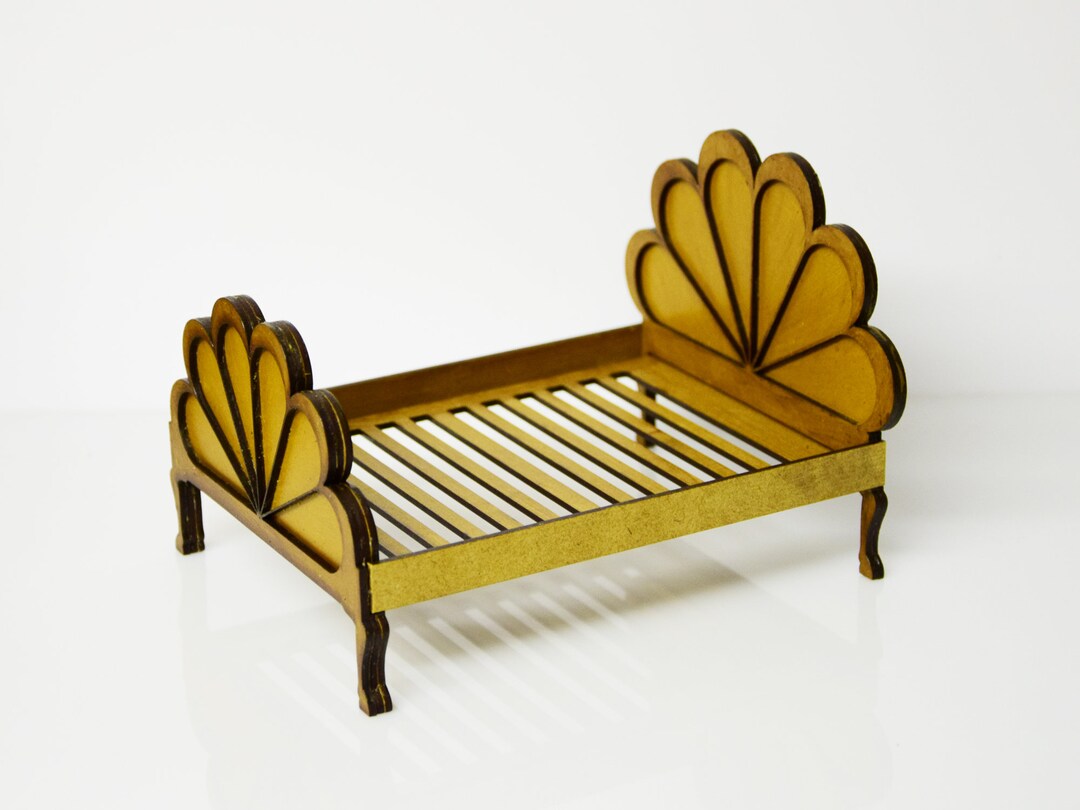 112 Scale Dollhouse Miniature Art Deco Bed Diy Kit, Roombox Furniture