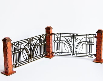 Kit de valla en miniatura a escala 1:12, construcción de terreno para juegos, kit de valla art déco para casa de muñecas