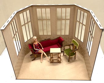 Dollhouse roombox veranda kit, scale 1:6, Roombox diorama conservatory kit for 12 inch dolls, Diorama 1 6 , BJD roombox