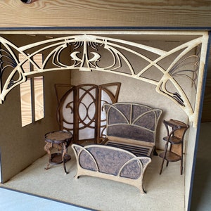 1:12 scale Dollhouse miniature roombox kit with fretwork panel