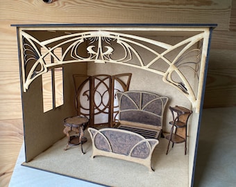 1:12 scale Dollhouse miniature roombox kit with fretwork panel