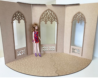 Dollhouse roombox arches kit, scale 1:6, Roombox diorama conservatory kit for 12 inch dolls, Diorama 1 6 , BJD roombox