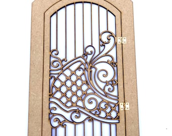 Kit de bricolaje de puerta de entrada en miniatura para casa de muñecas a escala 1:12, puerta con apariencia de hierro forjado para casa de muñecas