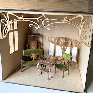 1:12 Puppenhaus Miniatur Roombox Bausatz mit Laubsägearbeit