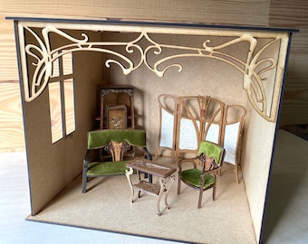 Kit de caja de habitación en miniatura para casa de muñecas a escala 1:12 con panel calado