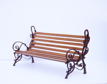 1:12 Dollhouse miniatures garden bench kit, Wrought iron look fairy garden bench diy kit one inch scale