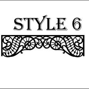 May include: A decorative metal design with a scrollwork pattern. The design is in a black color and has a vintage style.