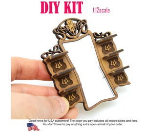 Art Nouveau Dollhouse miniature wall mirror with shelves DIY kit 1:12 scale.