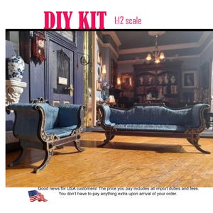 1:12 scale miniature dollhouse settee DIY kit , Regency style miniature couch