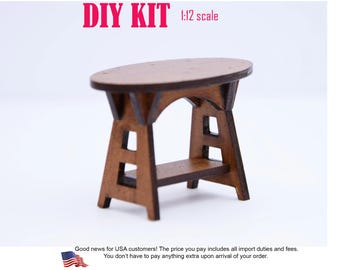 Dollhouse miniatures mission style stool DIY kit 1:12 scale, Midcentury  miniature furniture , One inch scale roombox decor
