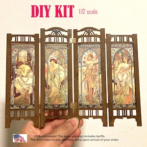 Art Nouveau Dollhouse Room Divider DIY Kit- 1:12 Scale Dressing Screen