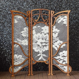 Art nouveau miniature dollhouse room divider DIY kit, 1/12th scale dollhouse screen, 1:12 scale dressing screen, Victorian Dollhouse decor