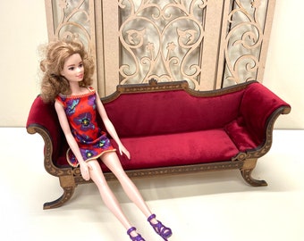 1:6 scale miniature dollhouse settee diy kit , Regency style miniature couch kit for 12 inch doll