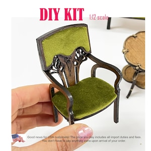 Art Nouveau miniature dollhouse armchair DIY kit, scale 1:12