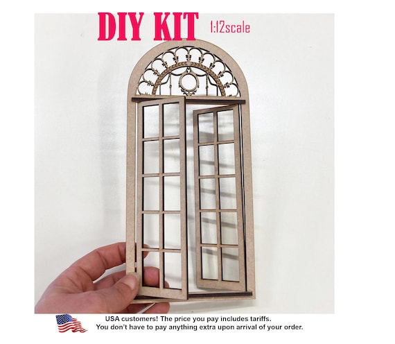 Dollhouse miniature entrance door kit, one inch scale, half scale DIY kit