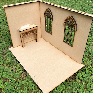 Dollhouse roombox castle kit, scale 1:12, Roombox Gothic diorama, Cathedral walls miniature