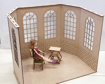 Dollhouse roombox veranda kit, scale 1:6, Roombox diorama conservatory kit for 12 inch dolls, Diorama 1 6 , BJD roombox