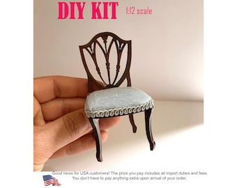 DIY-Bausatz für einen Esszimmerstuhl mit Schildlehne, Maßstab 1:12, Miniatur-Puppenhausmöbel
