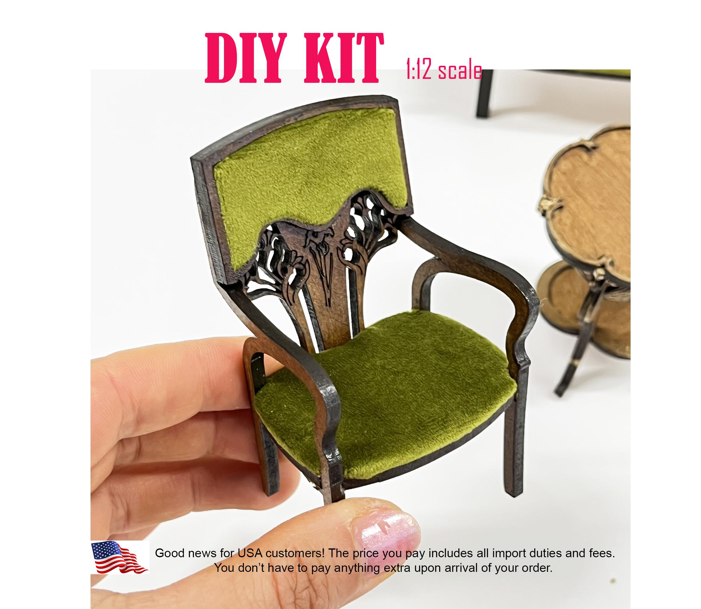 1:12 Dollhouse Miniatures Art Nouveau Table and Armchair DIY Kits