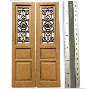 Dollhouse miniature entrance door with  wrought iron look grill, diy kit, scale 1:12