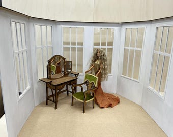 Domek dla lalek Roombox z werandą, skala 1:6, Ogród zimowy Roombox z dioramą dla lalek 12-calowych, Diorama 1:6, BJD roombox