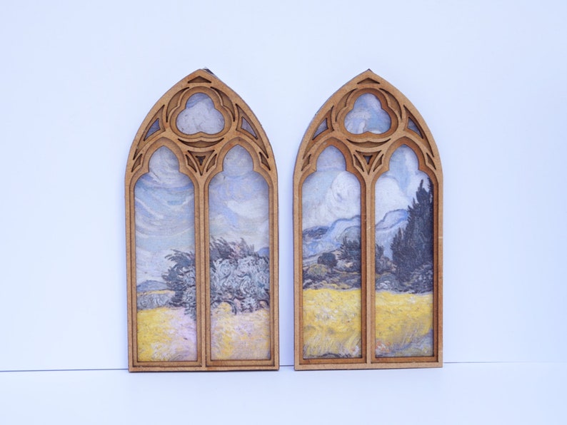 1:12 Dollhouse miniature gothic working window diy kit, miniature cathedral window image 5