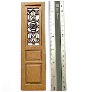 Dollhouse miniature entrance door with  wrought iron look grill, diy kit, scale 1:12