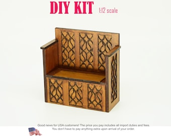 1:12 tudor bench miniature dollhouse  DIY kit. Miniature medieval castle furniture
