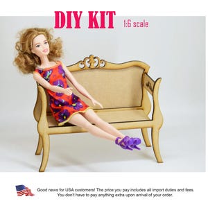 1 6 scale furniture DIY kits, doll table kit, doll settee kit, 12 inch doll house furniture, dollhouse miniature bench , miniature table