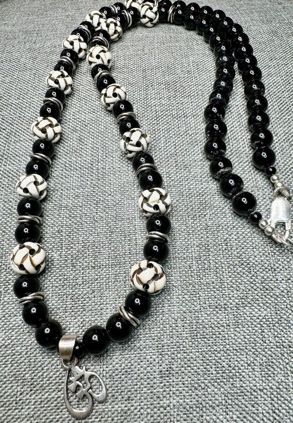 Black Onyx Necklace W/omi Symbol (sterling Silver) - Etsy